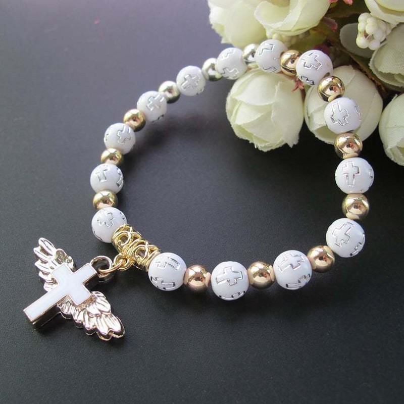 Rosary Bracelet Supplier - Cheap Prayer Rosary Bangle Angel Cross Acrylic Beads Catholic