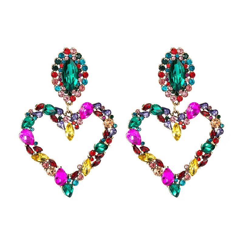 Heart Earrings Manufacturer - High Quality Heart Alloy Decorated Diamond Retro Style Earrings