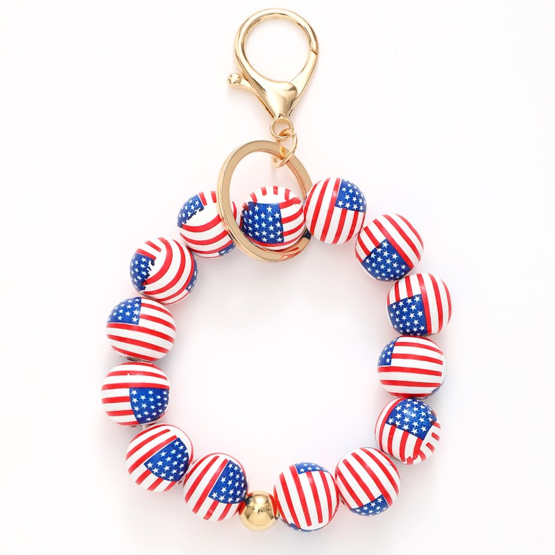 American Bracelet Factory - Wooden Red White Blue American Independence Day Bracelet Keychain