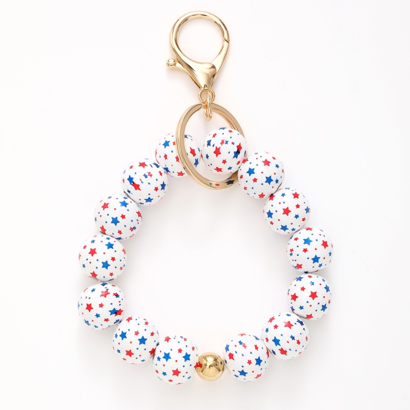 American Bracelet Factory - Wooden Red White Blue American Independence Day Bracelet Keychain