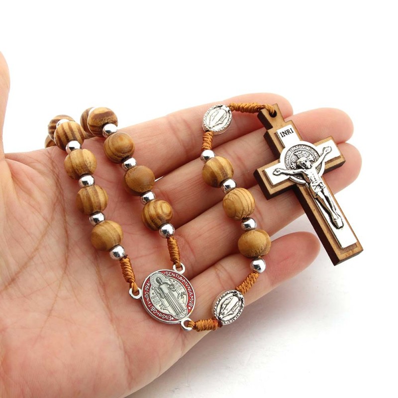 Rosary Necklace Supplier - In Stock Prayer Rosary Beads Necklace Wood Beads Catholic Necklace