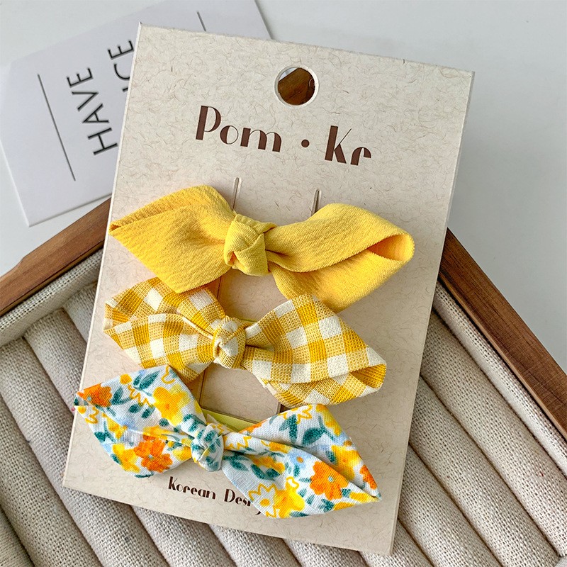 Hair Clips Supplier - 3pcs/set Korean Design Bow Children's Cloth Hair Pin for Girls