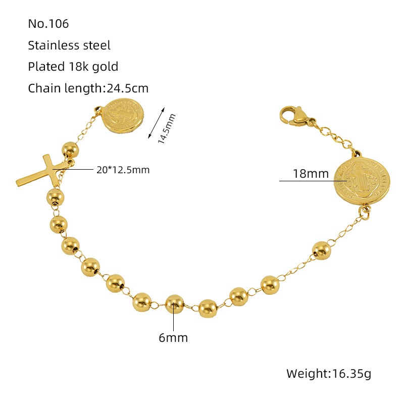 Religious Bracelet Supplier - European American Religious Beaded Stainless Steel Cross Bracelet