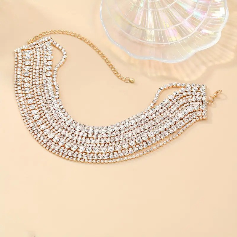 Rhinestone Necklace Manufacturer - Women's Sparkling Multi-Rhinestone Gold Silver Crystal Choker