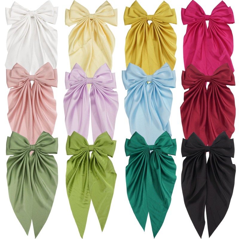 Hair Accessories Supplier - In Stock Big Size Ribbon Bowknot Colorful Satin Hair Bows