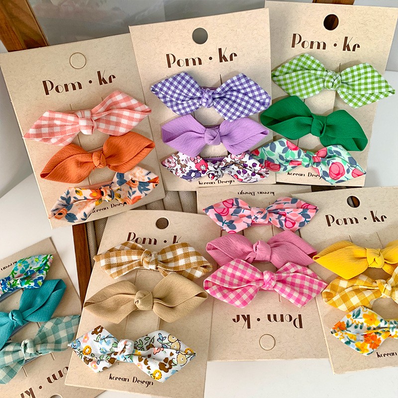 Hair Clips Supplier - 3pcs/set Korean Design Bow Children's Cloth Hair Pin for Girls