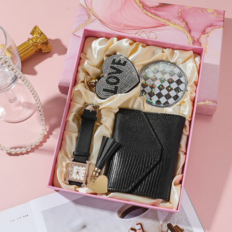 Women Luxury Set Factory - 4pcs/set Women Gift Set Watch With Wallet Sunglasses Perfume Mirror