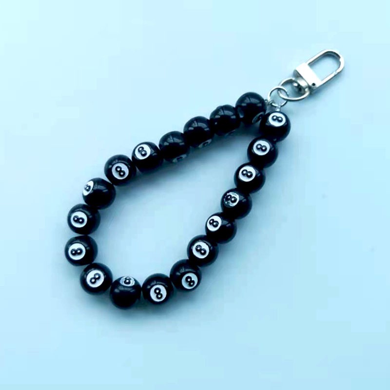 Phone Chain Supplier - Simple Alloy Door Buckle Black 8 Lanyard Beaded Mobile Phone Chain