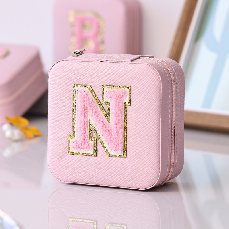 Letter Jewelry Box Factory - Pink Single Layer Storage Box With Mirror Classic Leather Box