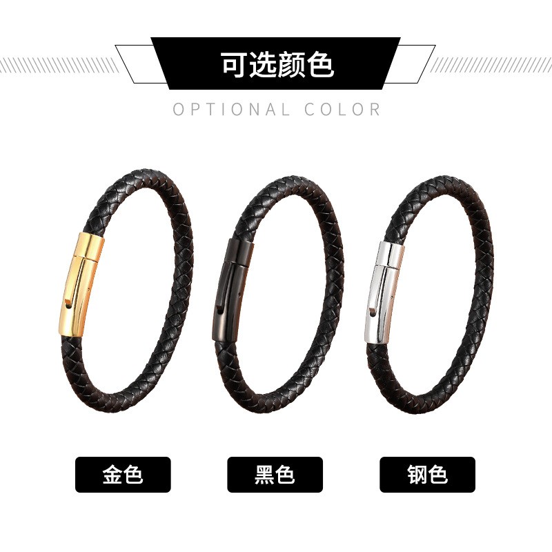 Men's Bracelet Factory - European American Style Hot Selling Men's Black Leather Hand-woven
