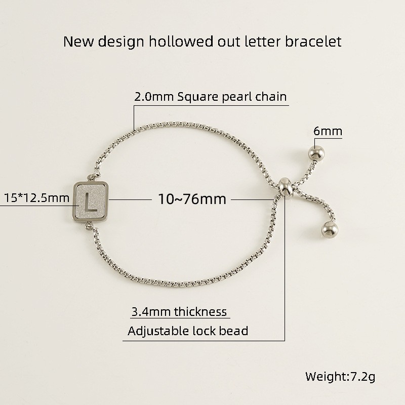 Letter Bracelet Factory - Titanium Steel Sanded 26-letter Bracelet Hollow-out Adjustable for Women