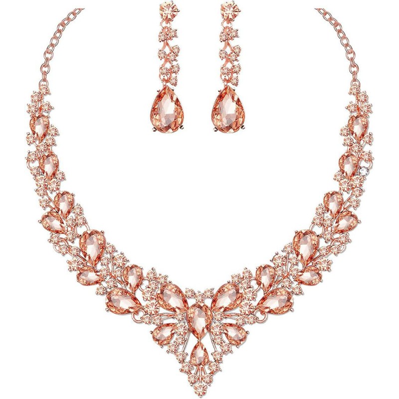 Bridal Jewelry Supplier - High Quality Bridal Jewelry Sets Gold Plated Crystal Necklace Earrings