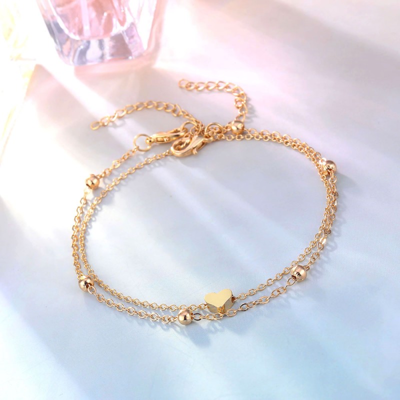 Gold Anklet Supplier - Women Leg Chain Anklet Bohemian Layered Heart 18k Gold Alloy Anklet