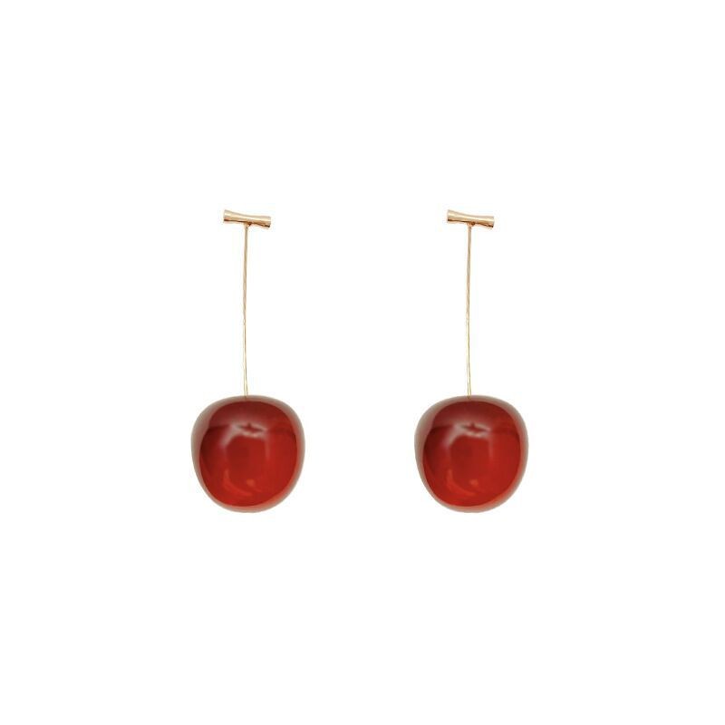 Cherry Earrings Supplier - Creative Fashion S925 Silver Needle Cherry Fruit Pendant Long Earrings