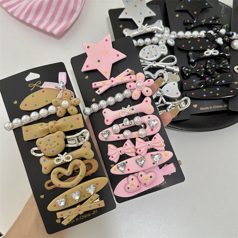 Hair Clip Supplier - 8pcs/set Metal Acrylic Makeup Clips Star Bow Charm Face Wash Clip