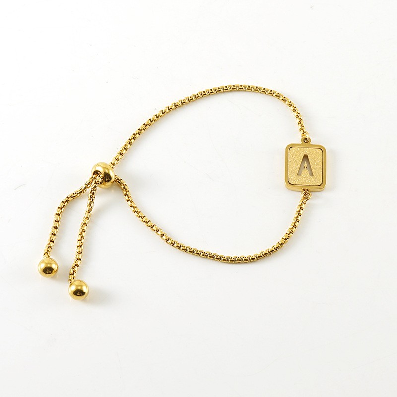 Letter Bracelet Factory - Titanium Steel Sanded 26-letter Bracelet Hollow-out Adjustable for Women