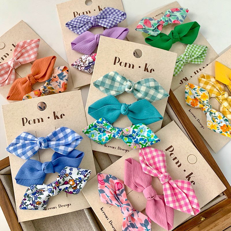 Hair Clips Supplier - 3pcs/set Korean Design Bow Children's Cloth Hair Pin for Girls