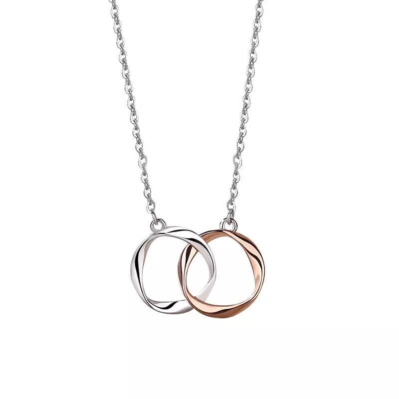 Double Rings Necklace Supplier - High Quality S925 Sterling Silver Double Rings Interlocking Pendant