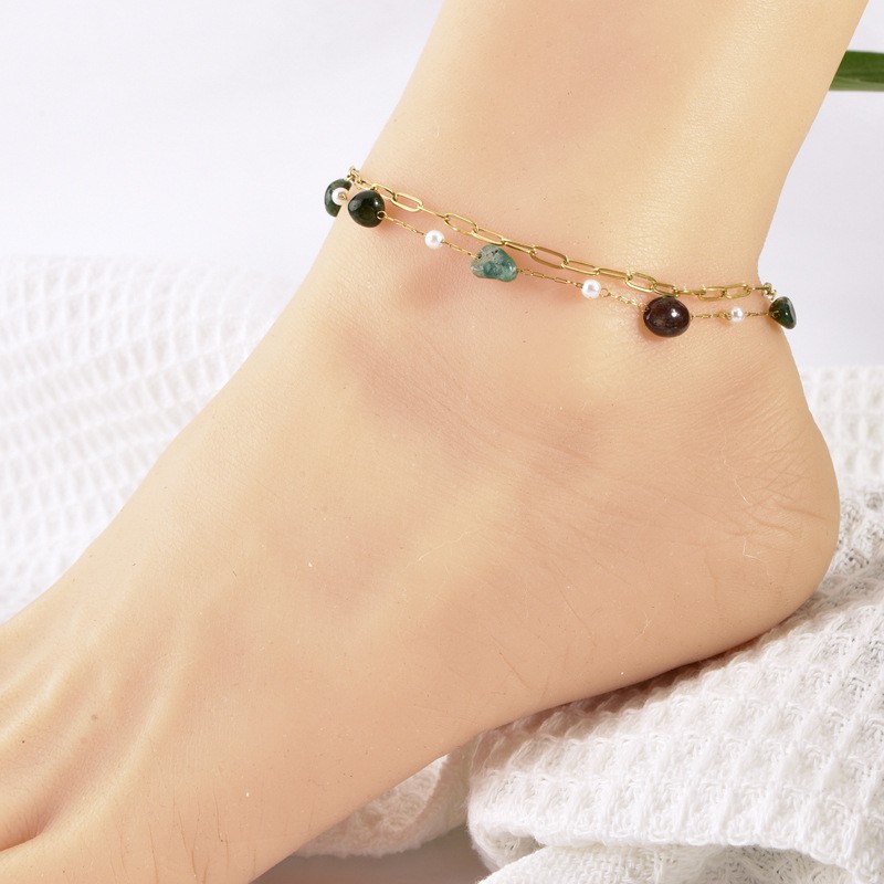 Beaded Anklet Manufacturer - Wholesale Colorful Natural Stone 18k Gold Plated Stainless Steel