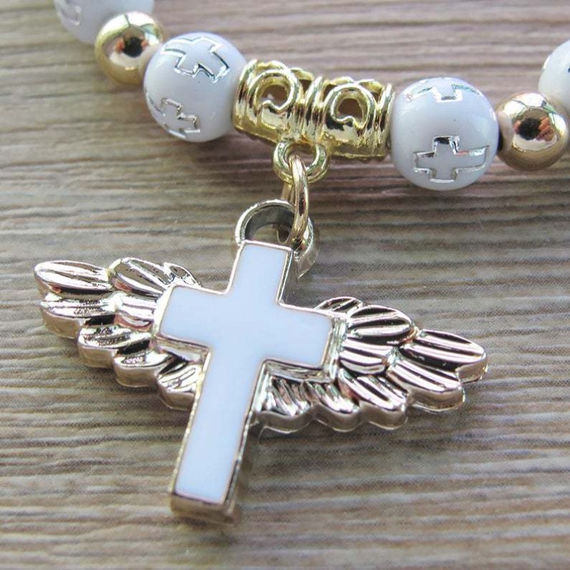 Rosary Bracelet Supplier - Cheap Prayer Rosary Bangle Angel Cross Acrylic Beads Catholic