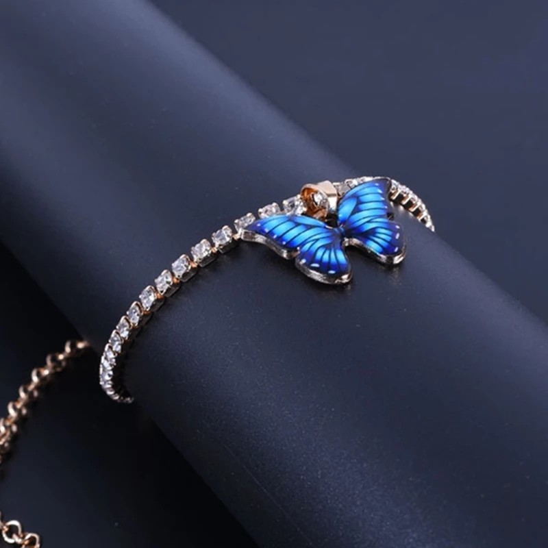 Butterfly Anklet Supplier - Fashion Butterfly Charms Crystal Stainless Steel Foot Chain Jewelry