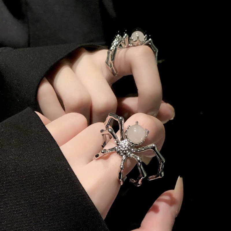 Spider Ring Supplier - Spider Dark Punk Ring Ins Niche Design Moonstone Metal Adjustable