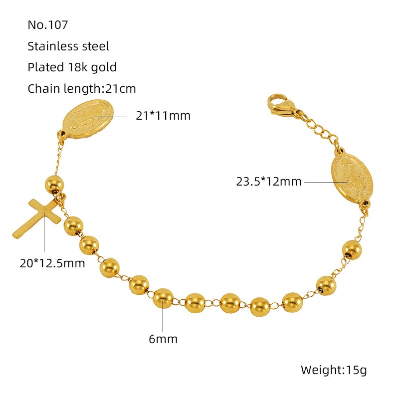 Religious Bracelet Supplier - European American Religious Beaded Stainless Steel Cross Bracelet