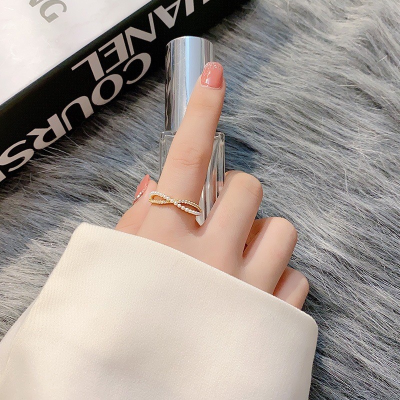 Pearl Ring Factory - Korean-style Copper Plated Real Gold Pearl Open Adjustable Ring for Women