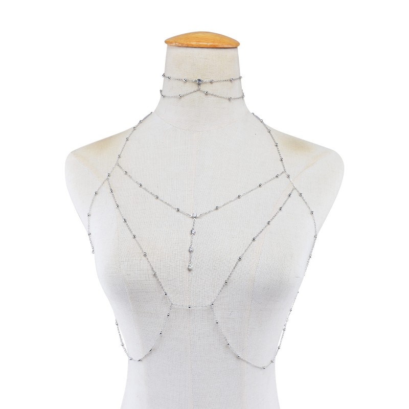 Body Chain Supplier - Sexy Exaggerated Beach Casual Crystal Pendant Tassel Bra Body Chain