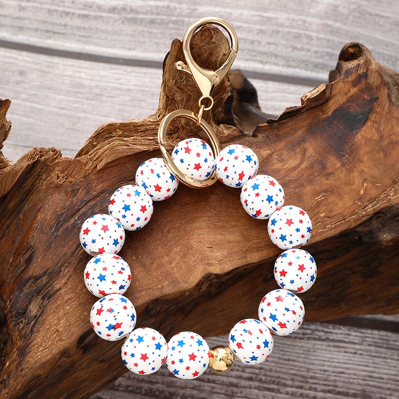 American Bracelet Factory - Wooden Red White Blue American Independence Day Bracelet Keychain