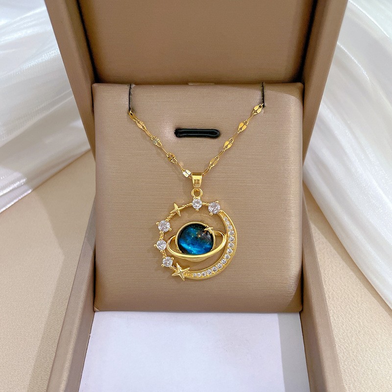Choker Necklace Manufacturer - Wholesale Tarnish Free 18k Gold Plated Starry Planet Pendant