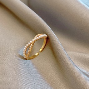Pearl Ring Factory - Korean-style Copper Plated Real Gold Pearl Open Adjustable Ring for Women