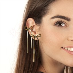 Bow Earrings Factory - Wholesale Lightweight Stainless Steel Bow 18k Gold Plated Tassel Earring