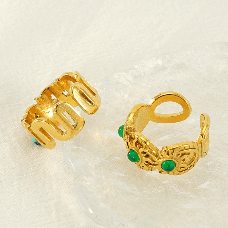 Malachite Ring Supplier - Vintage Stainless Steel Plated 18K Gold Set Malachite Adjustable Ring