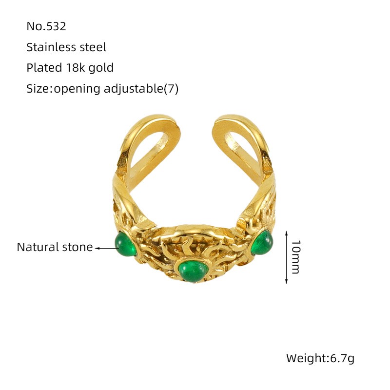 Malachite Ring Supplier - Vintage Stainless Steel Plated 18K Gold Set Malachite Adjustable Ring