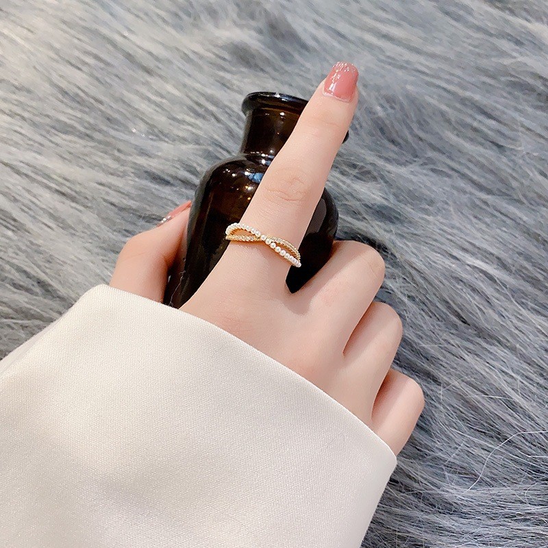 Pearl Ring Factory - Korean-style Copper Plated Real Gold Pearl Open Adjustable Ring for Women