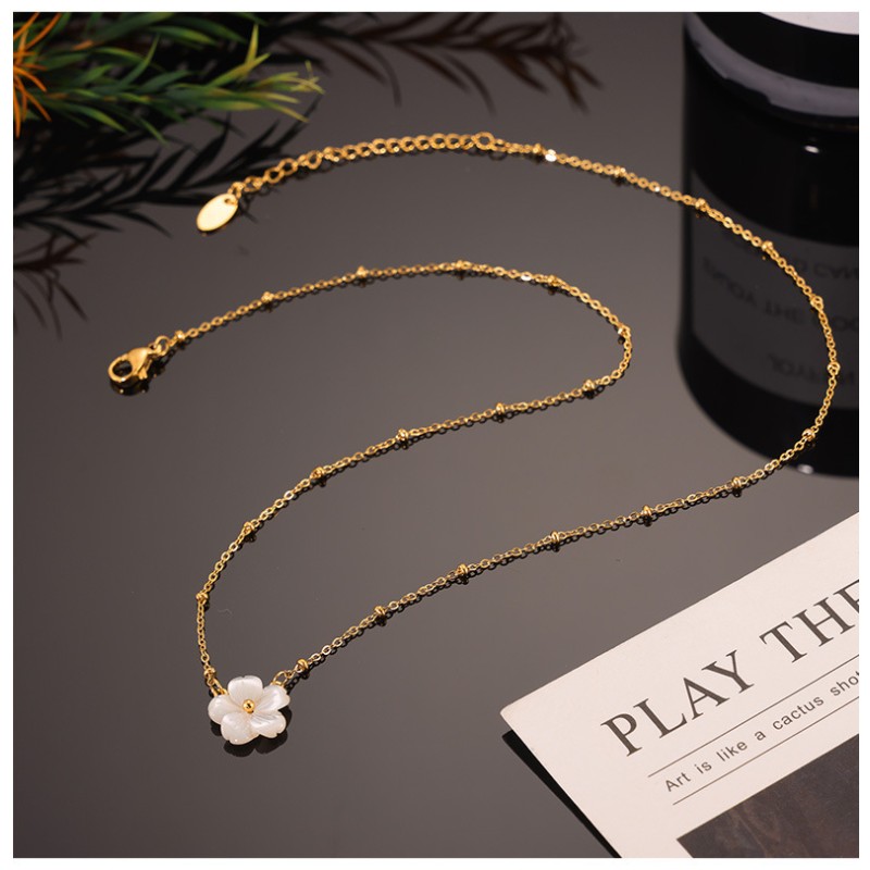 Gold Plated Necklace Supplier - In Stock 18k Gold Plated Stainless Steel Shell Flower Necklace