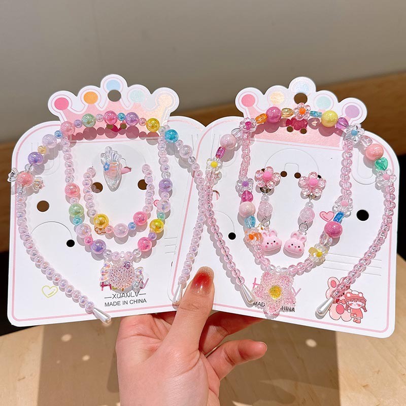 Girls Accessories Factory - New Children's Necklace Bracelet Set Resin Dazzle Beaded Bracelet