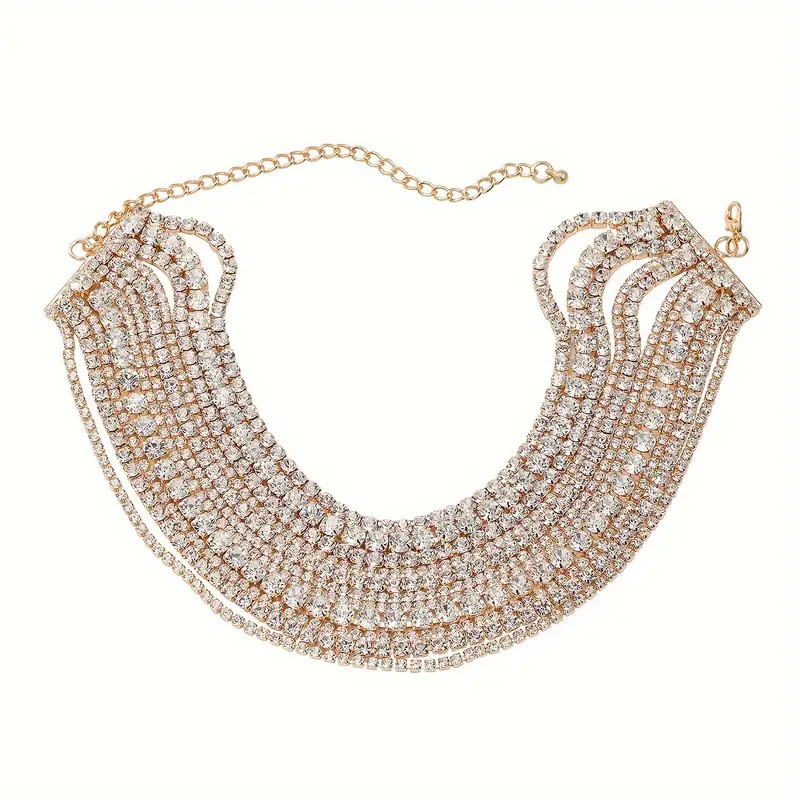 Rhinestone Necklace Manufacturer - Women's Sparkling Multi-Rhinestone Gold Silver Crystal Choker