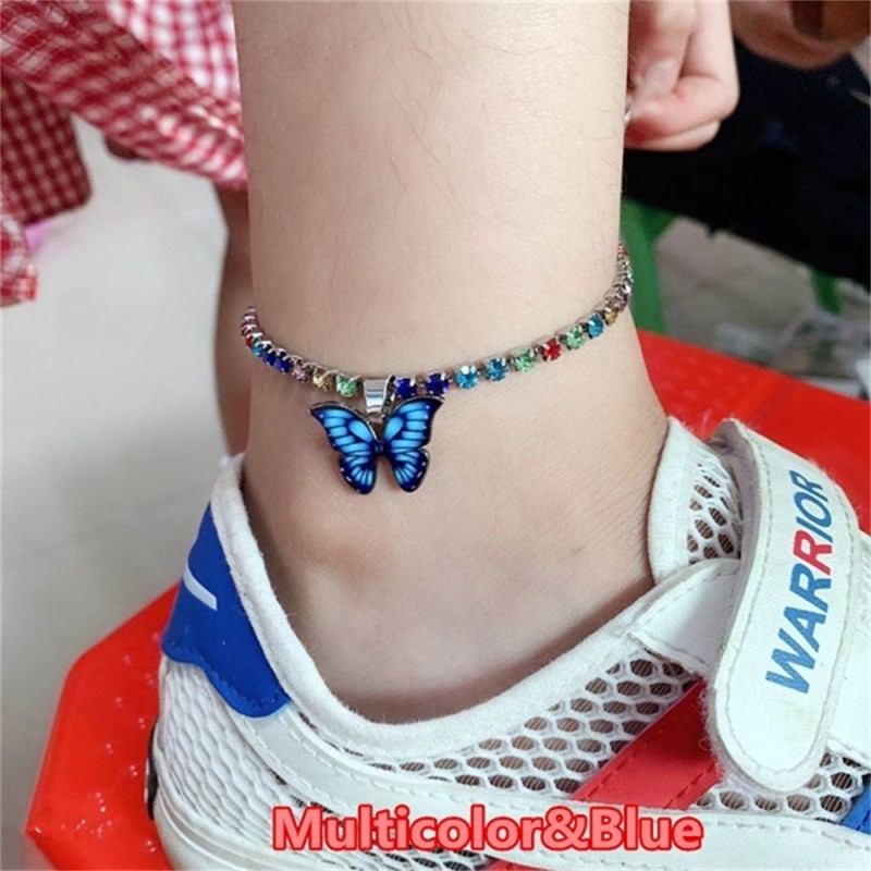 Butterfly Anklet Supplier - Fashion Butterfly Charms Crystal Stainless Steel Foot Chain Jewelry