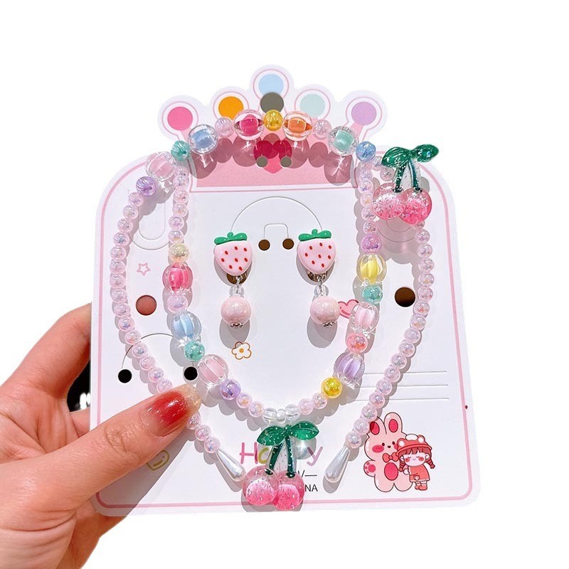 Girls Accessories Factory - New Children's Necklace Bracelet Set Resin Dazzle Beaded Bracelet