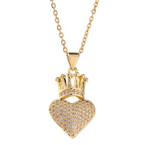 Heart Crown Manufacturer - Waterproof Non-fade Copper Plated Gold Heart Crown Clavicle Chain