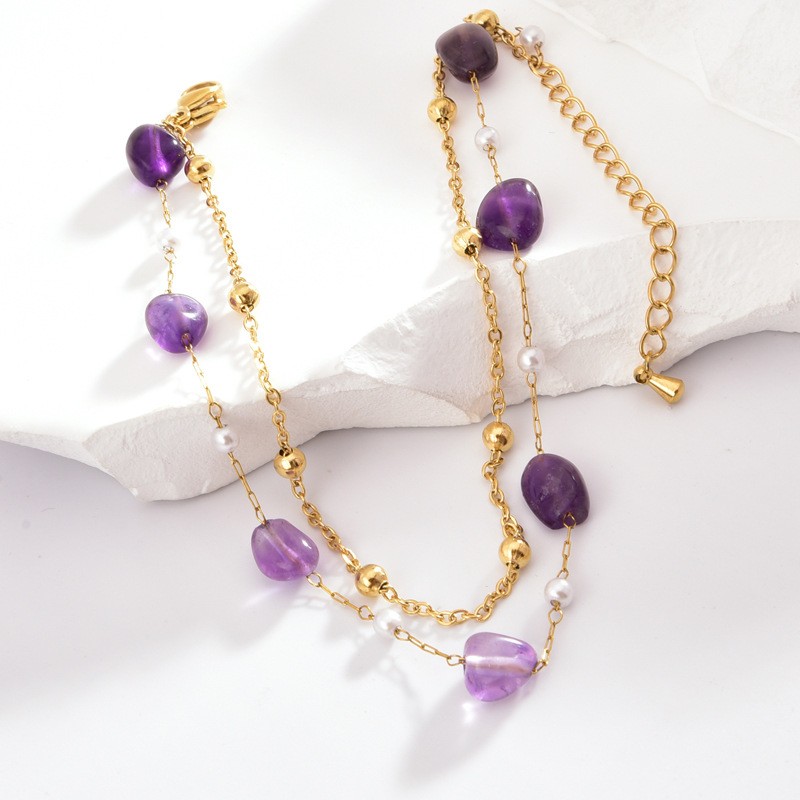Beaded Anklet Manufacturer - Wholesale Colorful Natural Stone 18k Gold Plated Stainless Steel