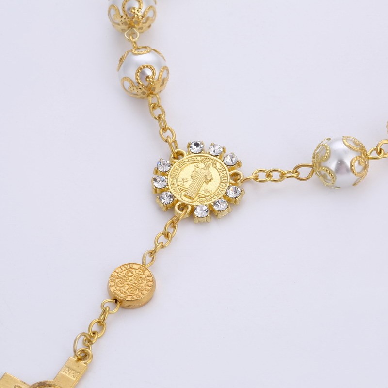 Gold Rosary Bracelet Manufacturer - 10mm Catholic Gold Plated Rosary Pearl Beaded Jesus Bracelet