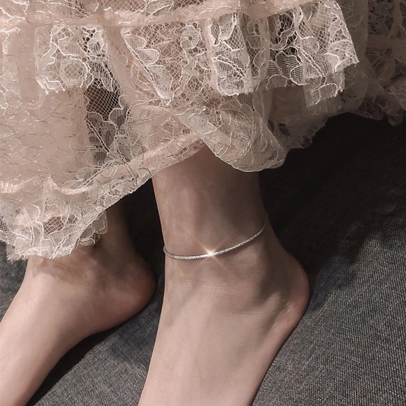 Silver Anklet Factory - 925 Sterling Silver Thin Minimalist Plated Shiny Chains Anklet for Women