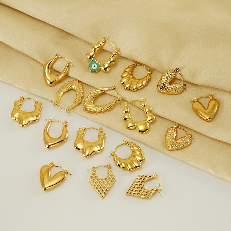 Hoop Earring Factory - 2024 New Design 18k Gold Plated Heart Evil Eye Hoop Earring for Women