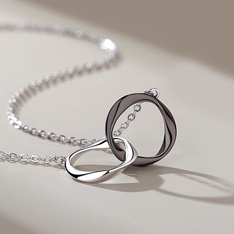 Double Rings Necklace Supplier - High Quality S925 Sterling Silver Double Rings Interlocking Pendant