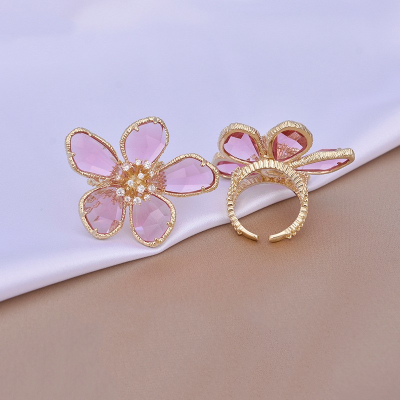 Crystal Flower Ring Factory - Personality Exaggerated Crystal Flower Ring Women's Adjustable