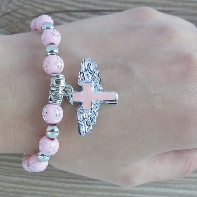 Rosary Bracelet Supplier - Cheap Prayer Rosary Bangle Angel Cross Acrylic Beads Catholic
