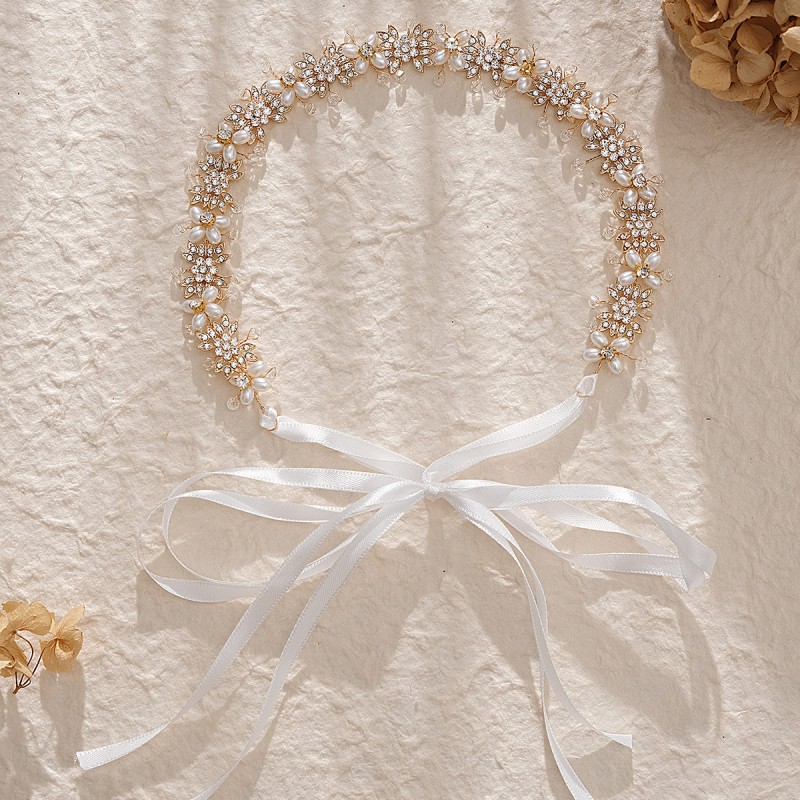 Streamer Headband Supplier - Children's Pearl Streamer Headband Princess Net Gauze Ponytail Headband